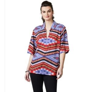 Double D Ranch T3748 Women's Western Sierra Bonita Top Serape Print V-Neck sz L